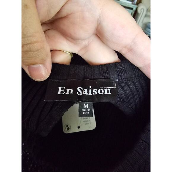 Anthropologie En Saison Fitted Maxime Midi Dress Puff Sleeves Black Size Medium - Picture 10 of 11